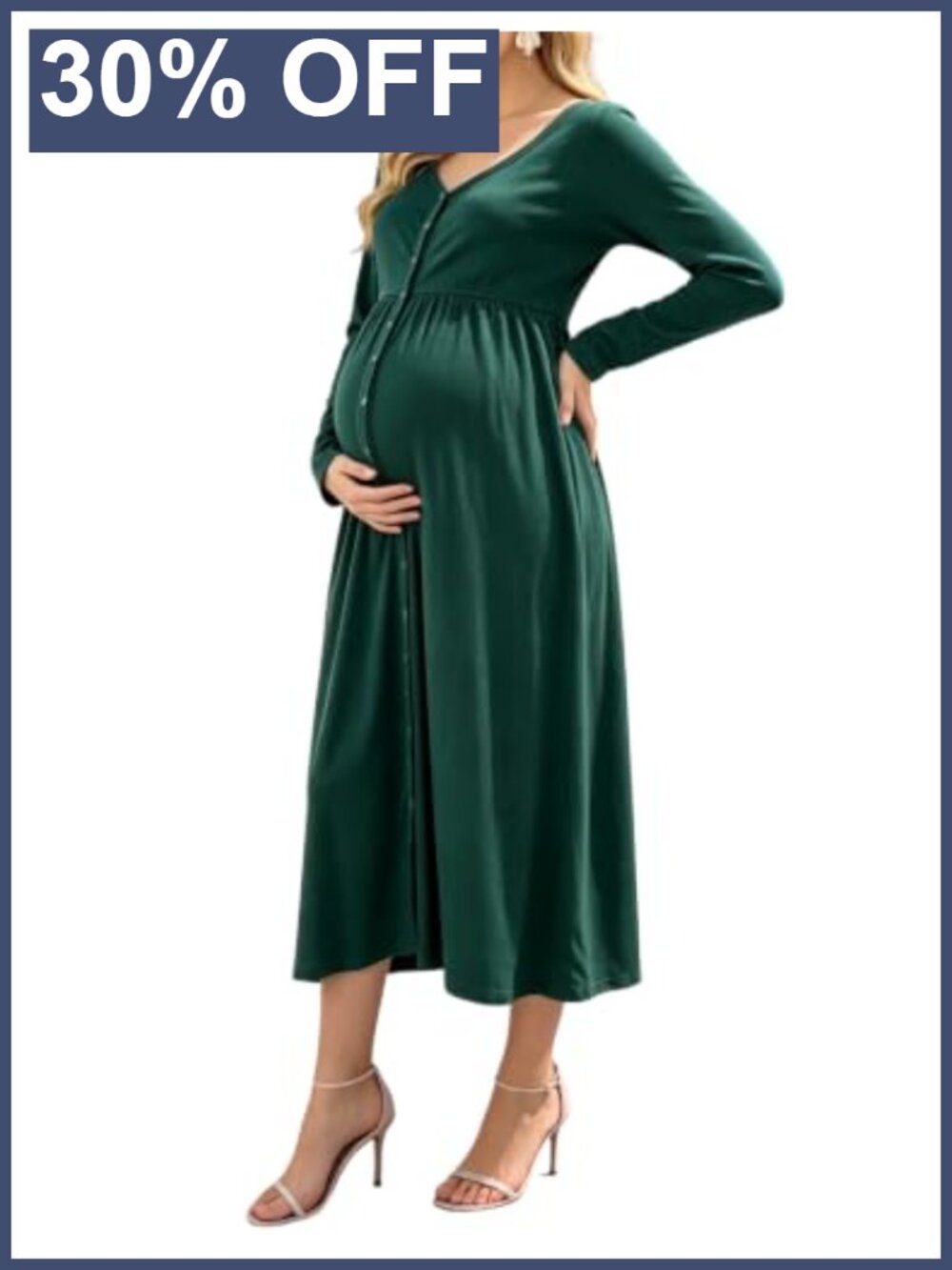 Maternity Nursing Dress Ribbed Knit V-Neck Midi Split Hem Breastfeeding